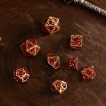 hollow metal dice RPG set gold red dnd
